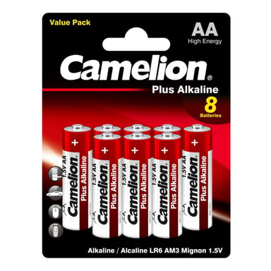 Батарейка Camelion AA LR6 Plus Alkaline * (5+3) (LR6-BP5+3) - фото 1