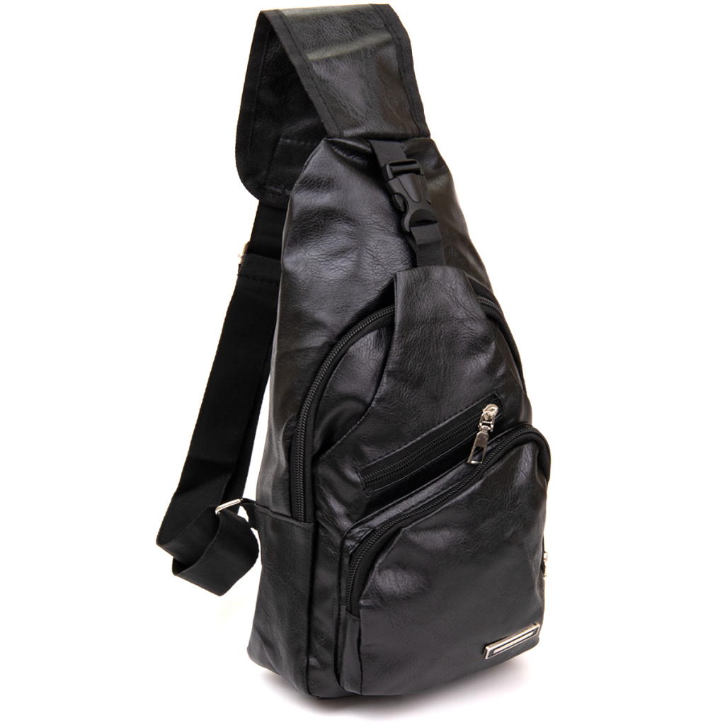 Сумка Vintage Крос боді з емблемою зі шкірозамінника Чорна (20568) - фото 1