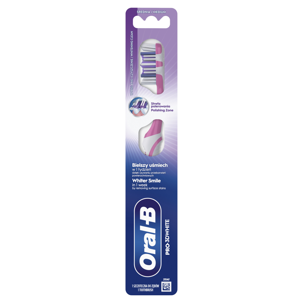 Зубна щітка Oral-B Pro 3D White Відбілювання Середньої жорсткості 1 шт. (8700216459518) - фото 2 Зубна щітка Oral-B Pro 3D White Відбілювання Середньої жорсткості 1 шт. (8700216459518) - фото 2