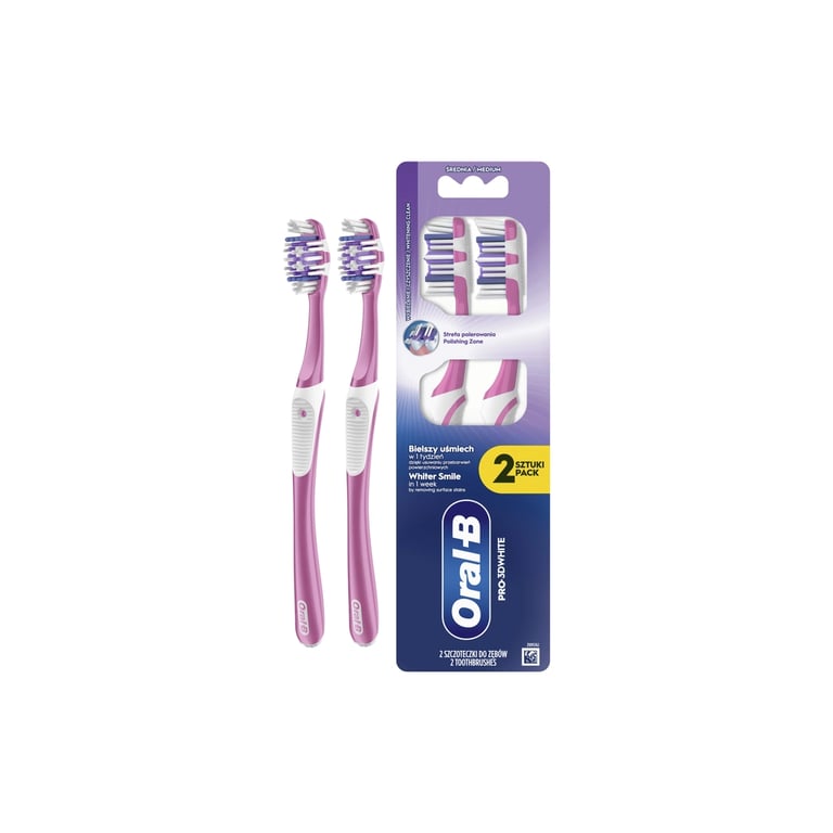 Зубна щітка Oral-B Pro 3D White Відбілювання Середньої жорсткості 2 шт. (8700216459761) - фото 1