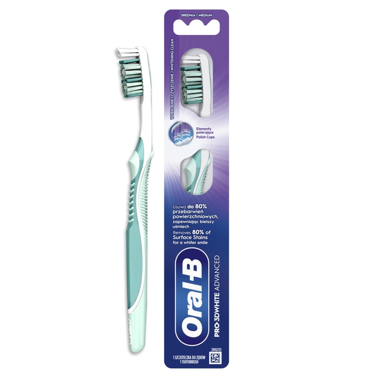 Зубна щітка Oral-B Pro 3D White Advanced Відбілювання Середньої жорсткості 1 шт. (8700216476324) - фото 1