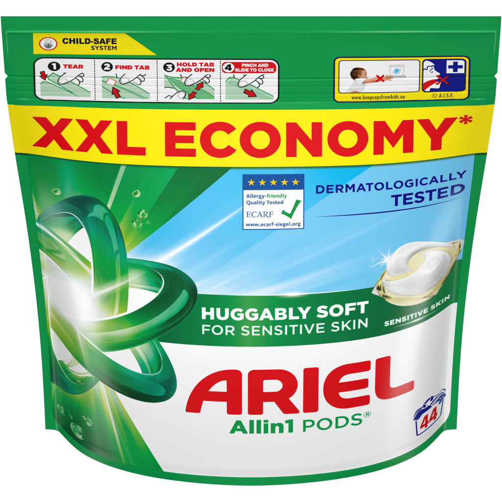 Капсули для прання Ariel Pods All-in-1 Sensitive Skin Для чутливої шкіри 44 шт. (8700216765923) - фото 1 Капсули для прання Ariel Pods All-in-1 Sensitive Skin Для чутливої шкіри 44 шт. (8700216765923) - фото 1