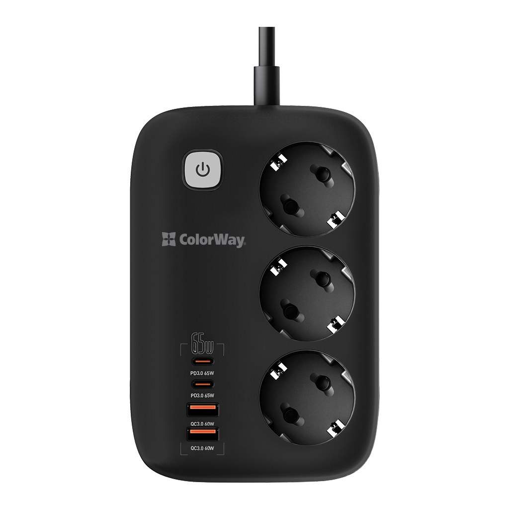 Мережевий фільтр живлення ColorWay CW-CHE34PDB 3 роз/4USB GaN3 Pro (CW-CHE34PDB) - фото 1