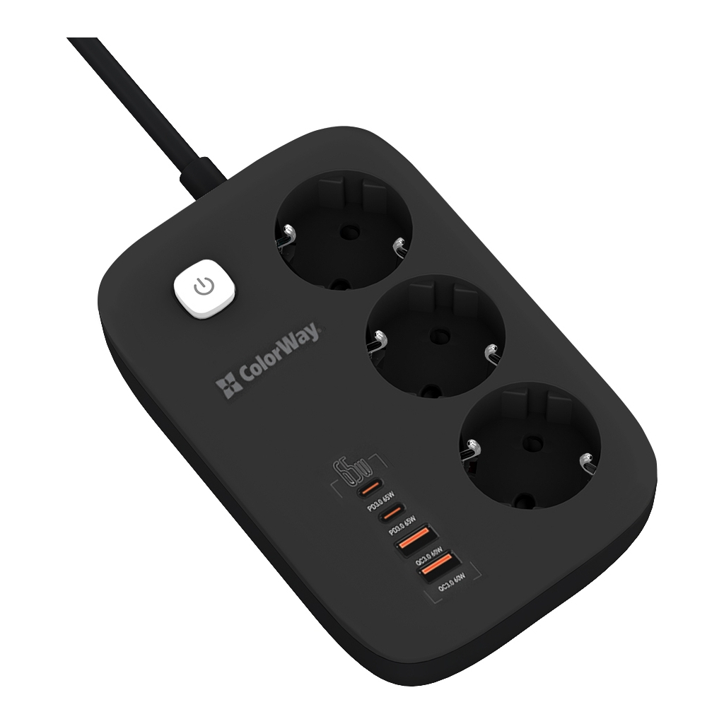 Мережевий фільтр живлення ColorWay CW-CHE34PDB 3 роз/4USB GaN3 Pro (CW-CHE34PDB) - фото 5 Мережевий фільтр живлення ColorWay CW-CHE34PDB 3 роз/4USB GaN3 Pro (CW-CHE34PDB) - фото 5