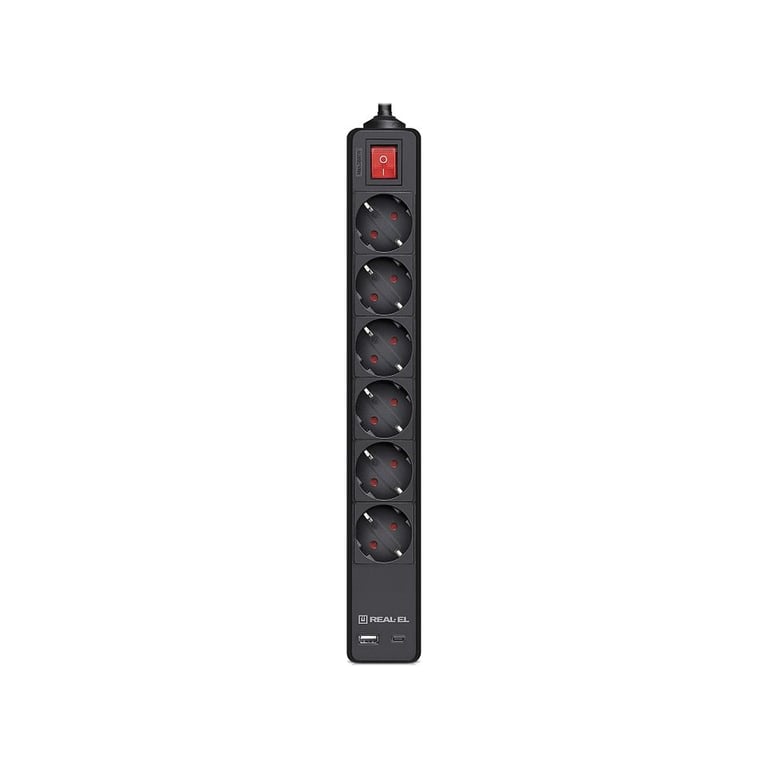 Мережевий фільтр живлення REAL-EL RS-PROTECT 605 3m, black (EL122300041) - фото 1