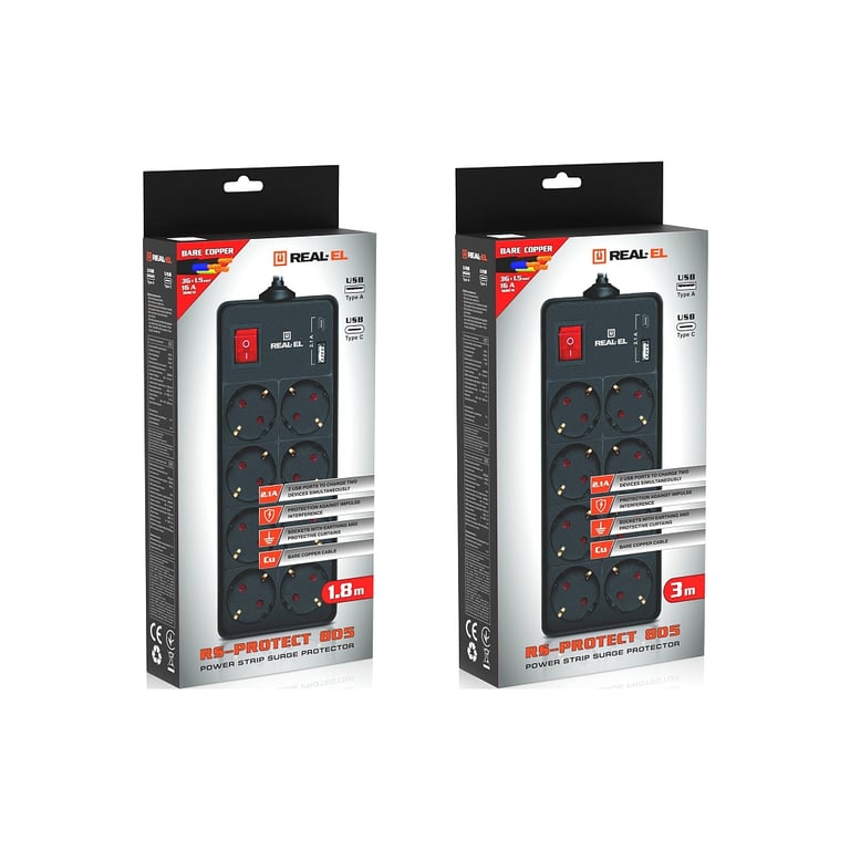Мережевий фільтр живлення REAL-EL RS-PROTECT 805 1.8m, black (EL122300042) - фото 10