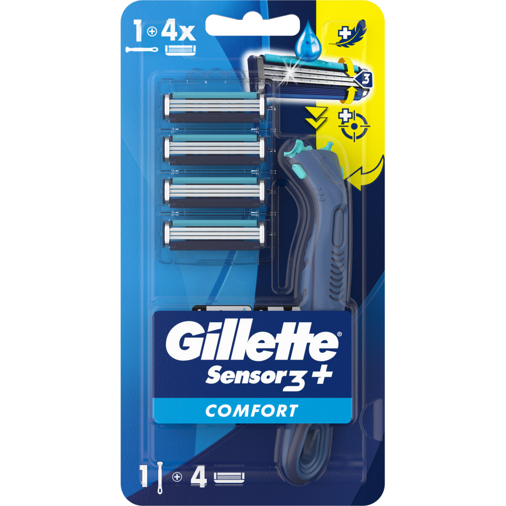 Бритва Gillette Sensor 3+ з 4 змінними картриджами (8700216639484) - фото 1 Бритва Gillette Sensor 3+ з 4 змінними картриджами (8700216639484) - фото 1