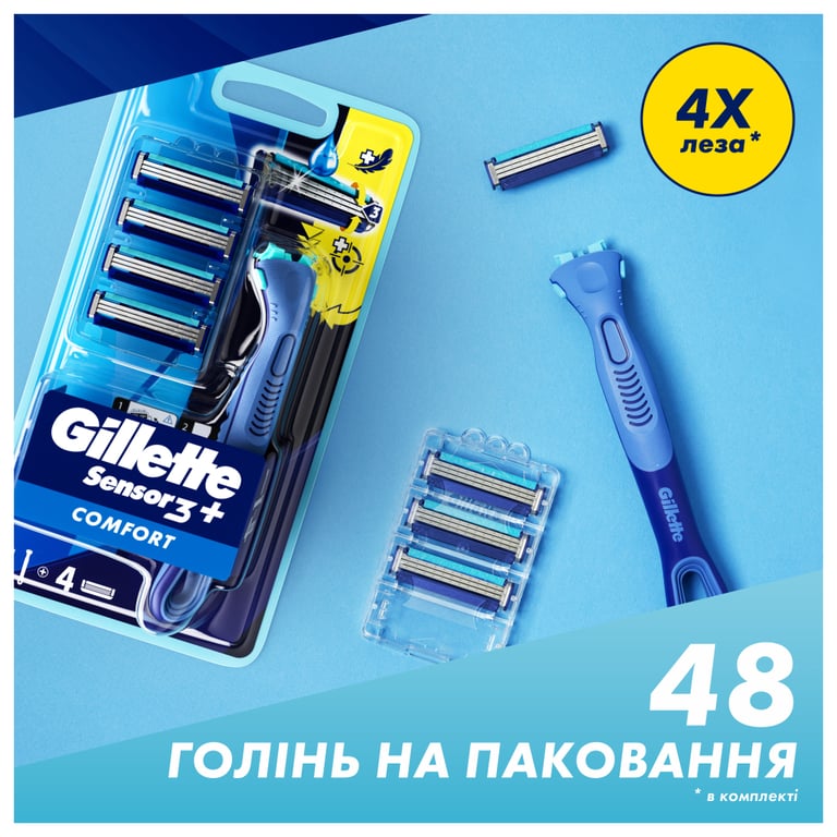Бритва Gillette Sensor 3+ з 4 змінними картриджами (8700216639484) - фото 7
