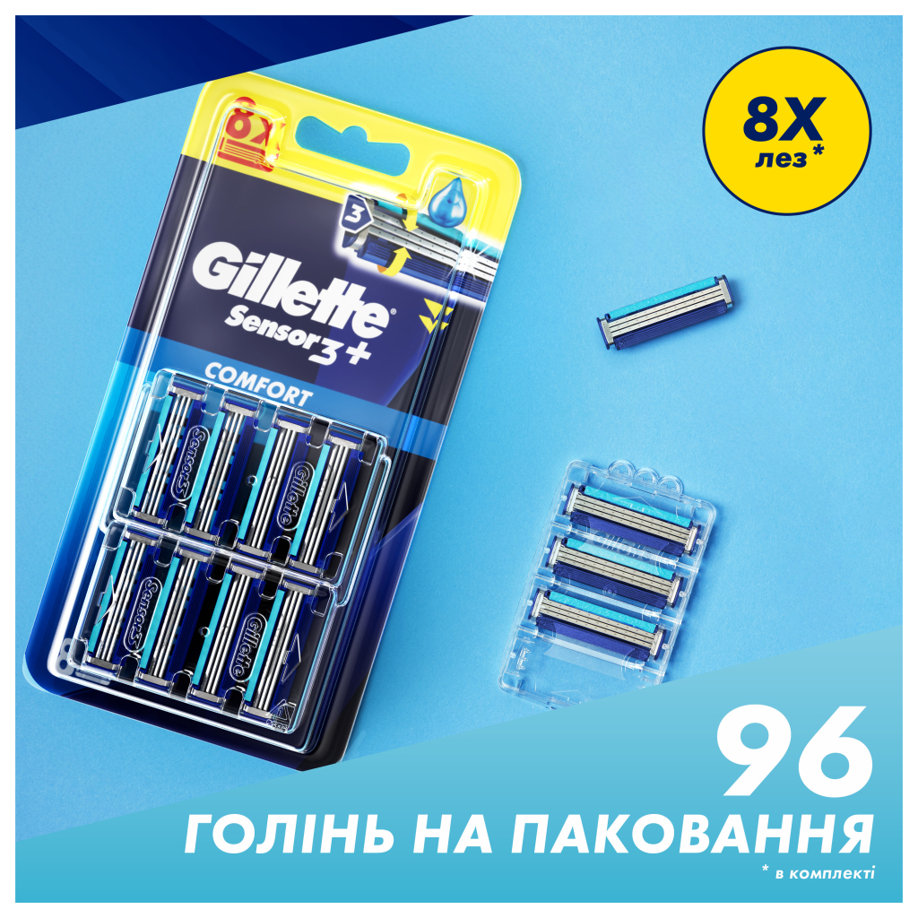 Змінні касети Gillette Sensor 3+ 8 шт. (8700216873727) - фото 7 Змінні касети Gillette Sensor 3+ 8 шт. (8700216873727) - фото 7