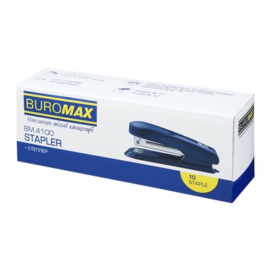 Степлер Buromax пластиковий, 15 аркушів, (скоби №10), 111 х 28 х 43 мм, сірий (BM.4100-09) - фото 1