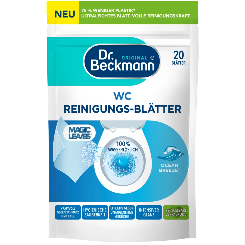 Засіб для чищення унітазу Dr. Beckmann Magic Leaves Розчинні серветки Океанський бриз 20 шт. (4008455097114) - фото 1 Засіб для чищення унітазу Dr. Beckmann Magic Leaves Розчинні серветки Океанський бриз 20 шт. (4008455097114) - фото 1