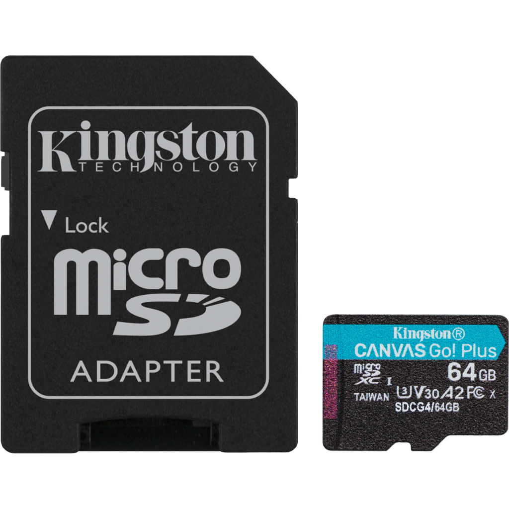 Карта пам'яті Kingston 64GB microSDXC сlass 10 UHS-I U3 V30 A2 Canvas Go Plus G4 (SDCG4/64GB) - фото 1 Карта пам'яті Kingston 64GB microSDXC сlass 10 UHS-I U3 V30 A2 Canvas Go Plus G4 (SDCG4/64GB) - фото 1