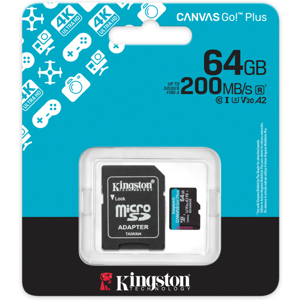 Карта пам'яті Kingston 64GB microSDXC сlass 10 UHS-I U3 V30 A2 Canvas Go Plus G4 (SDCG4/64GB) - фото 3 Карта пам'яті Kingston 64GB microSDXC сlass 10 UHS-I U3 V30 A2 Canvas Go Plus G4 (SDCG4/64GB) - фото 3