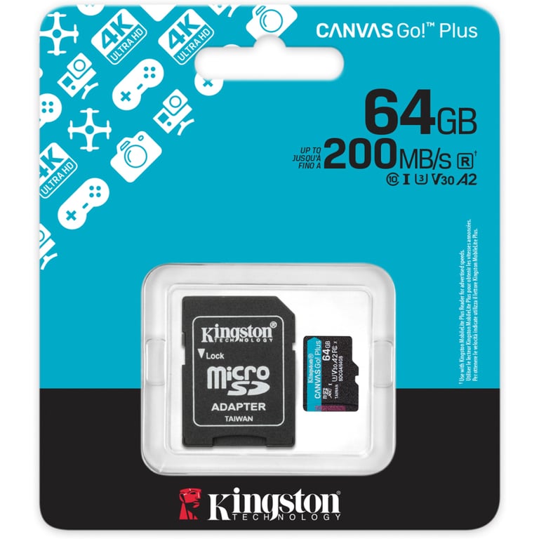 Карта пам'яті Kingston 64GB microSDXC сlass 10 UHS-I U3 V30 A2 Canvas Go Plus G4 (SDCG4/64GB) - фото 3