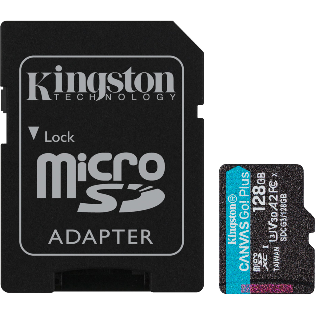 Карта пам'яті Kingston 128GB microSDXC сlass 10 UHS-I U3 V30 A2 Canvas Go Plus G4 (SDCG4/128GB) - фото 1 Карта пам'яті Kingston 128GB microSDXC сlass 10 UHS-I U3 V30 A2 Canvas Go Plus G4 (SDCG4/128GB) - фото 1