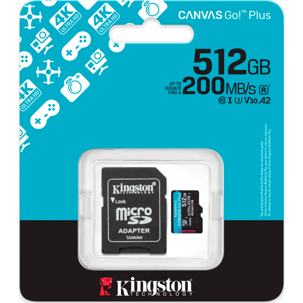 Карта пам'яті Kingston 512GB microSDXC сlass 10 UHS-I U3 V30 A2 Canvas Go Plus G4 (SDCG4/512GB) - фото 3 Карта пам'яті Kingston 512GB microSDXC сlass 10 UHS-I U3 V30 A2 Canvas Go Plus G4 (SDCG4/512GB) - фото 3