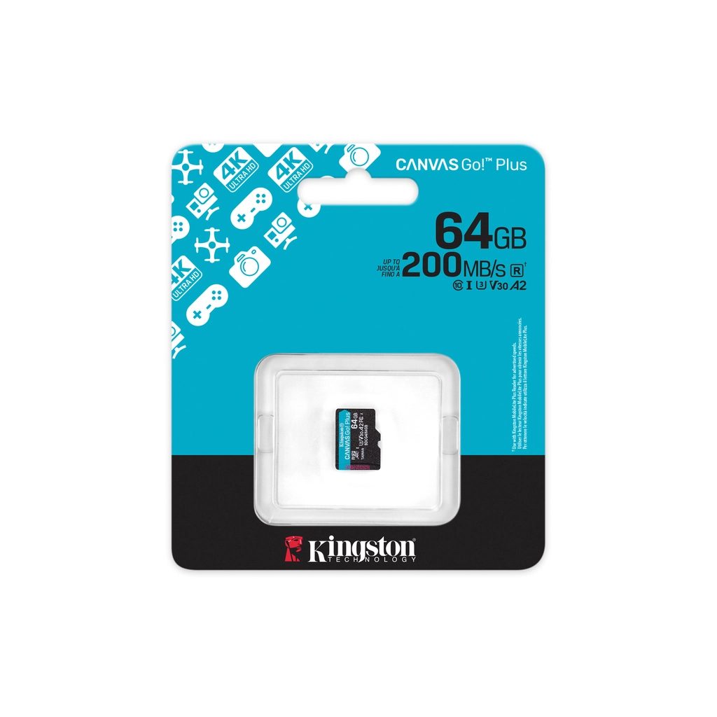Карта пам'яті Kingston 64GB microSDXC сlass 10 UHS-I U3 V30 A2 Canvas Go Plus G4 (SDCG4/64GBSP) - фото 3 Карта пам'яті Kingston 64GB microSDXC сlass 10 UHS-I U3 V30 A2 Canvas Go Plus G4 (SDCG4/64GBSP) - фото 3