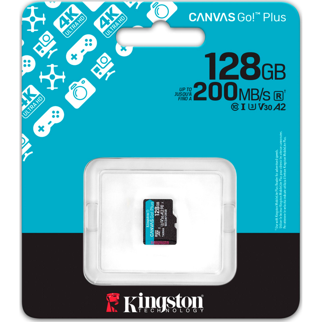 Карта пам'яті Kingston 128GB microSDXC сlass 10 UHS-I U3 V30 A2 Canvas Go Plus G4 (SDCG4/128GBSP) - фото 3 Карта пам'яті Kingston 128GB microSDXC сlass 10 UHS-I U3 V30 A2 Canvas Go Plus G4 (SDCG4/128GBSP) - фото 3