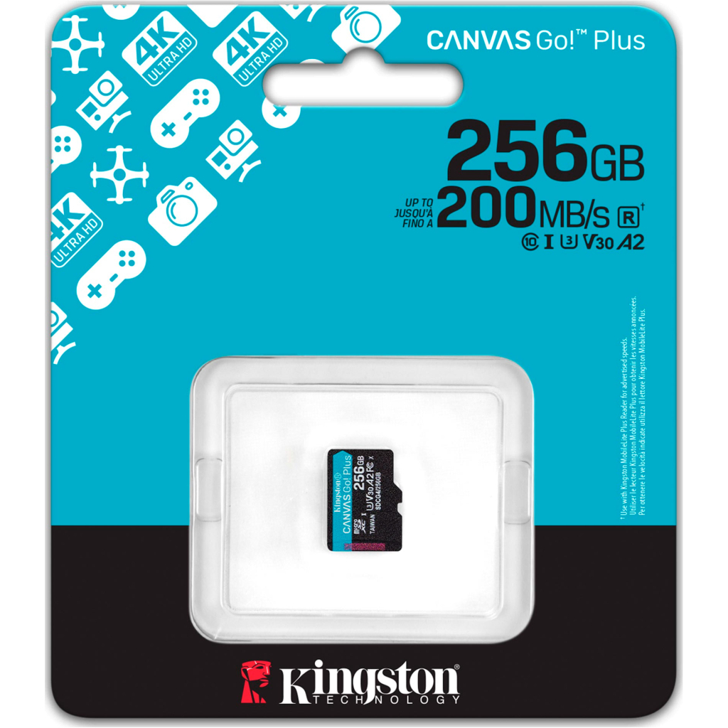 Карта пам'яті Kingston 256GB microSDXC сlass 10 UHS-I U3 V30 A2 Canvas Go Plus G4 (SDCG4/256GBSP) - фото 3 Карта пам'яті Kingston 256GB microSDXC сlass 10 UHS-I U3 V30 A2 Canvas Go Plus G4 (SDCG4/256GBSP) - фото 3