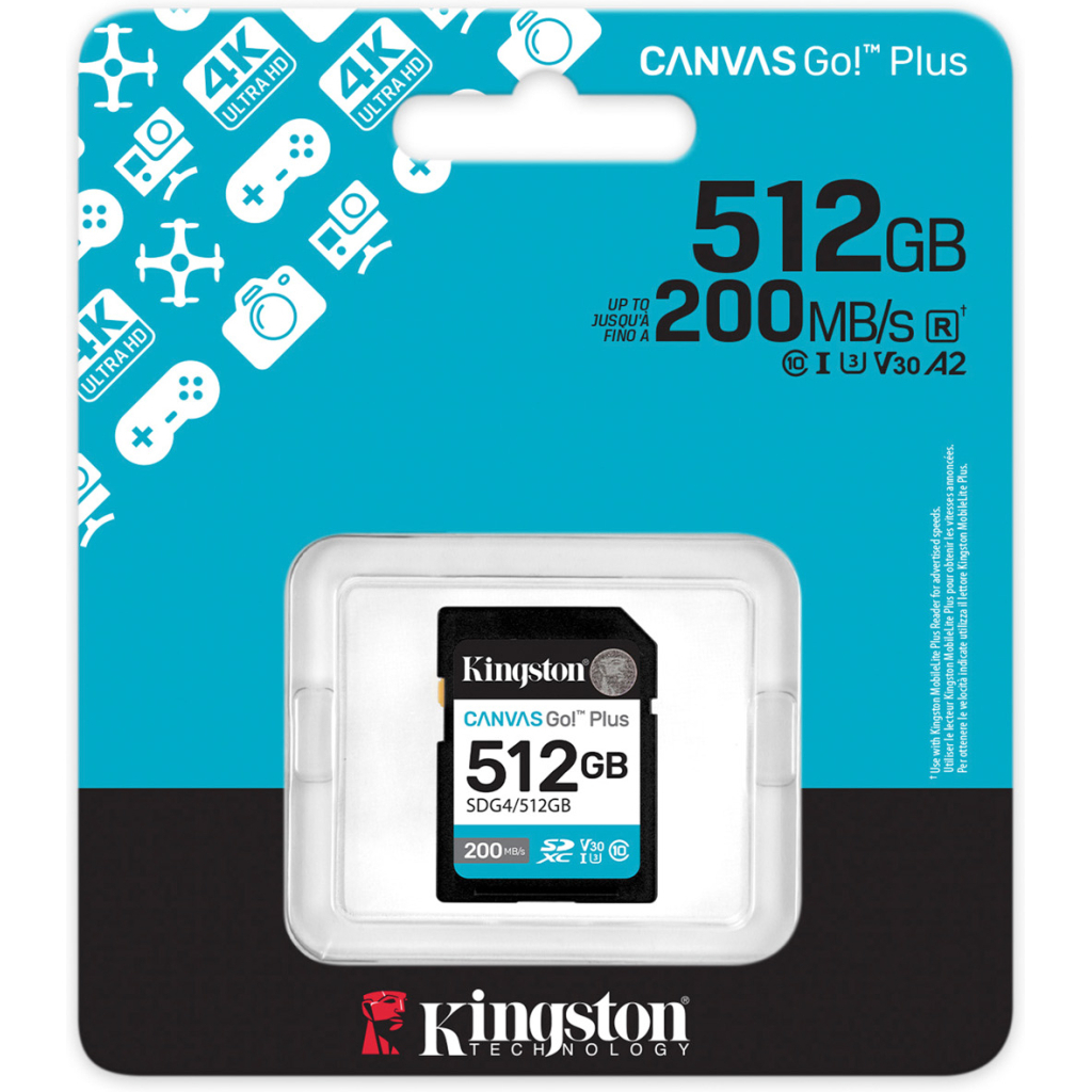 Карта пам'яті Kingston 512GB SDXC сlass 10 UHS-I U3 V30 Canvas Go Plus G4 (SDG4/512GB) - фото 3 Карта пам'яті Kingston 512GB SDXC сlass 10 UHS-I U3 V30 Canvas Go Plus G4 (SDG4/512GB) - фото 3