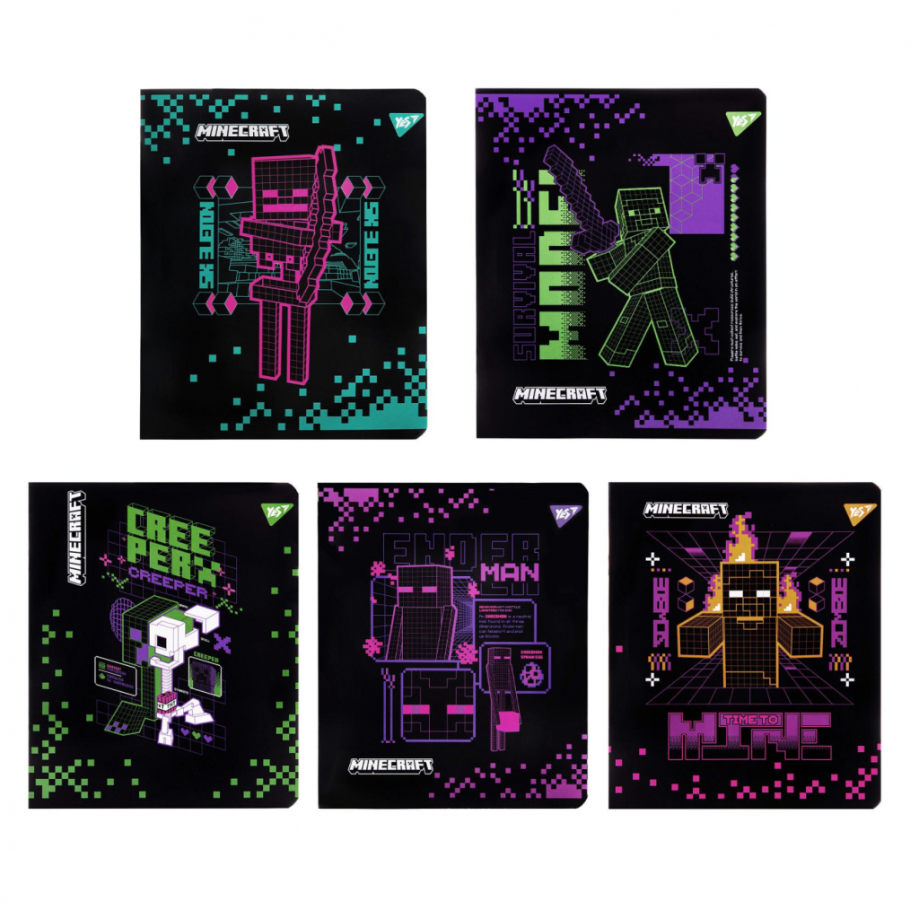 Зошит Yes Minecraft. Black 12 аркушів клітинка (767495) - фото 1