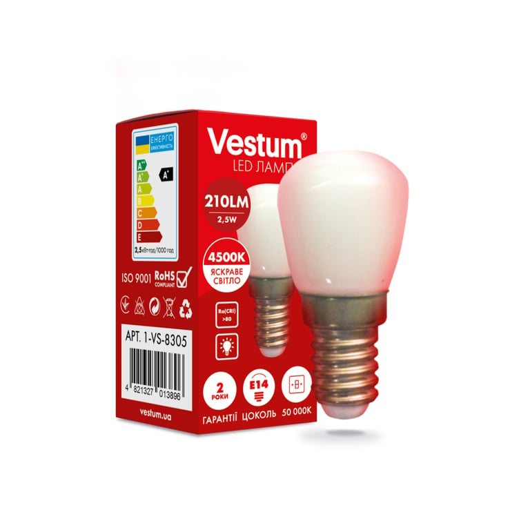 Лампочка Vestum LED SMD Е14 Vestum 2,5W 4500K 220V для холодильника (1-VS-8305) - фото 2