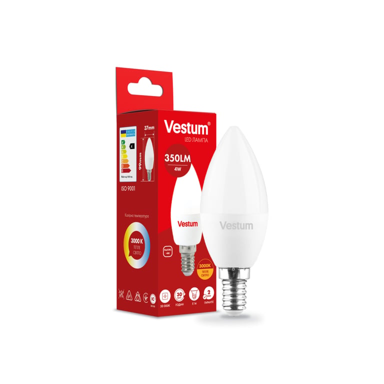 Лампочка Vestum LED C37 4W 3000K 220V E14 (1-VS-1308) - фото 1