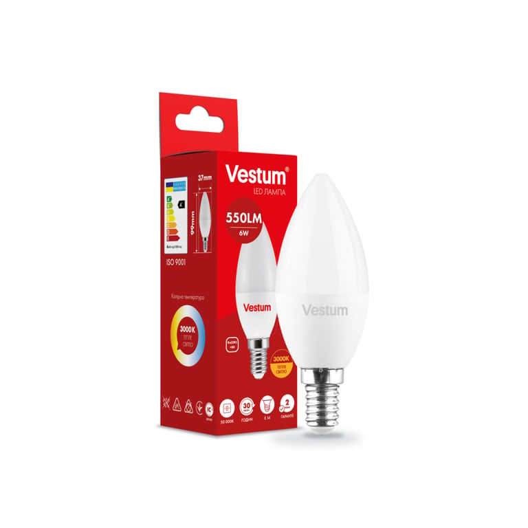 Лампочка Vestum LED C37 6W 3000K 220V E14 (1-VS-1304) - фото 2