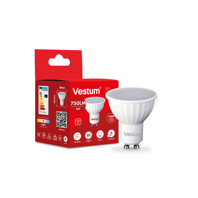Лампочка Vestum LED MR16 8W 4100K 220V GU10 (1-VS-1508) - фото 2