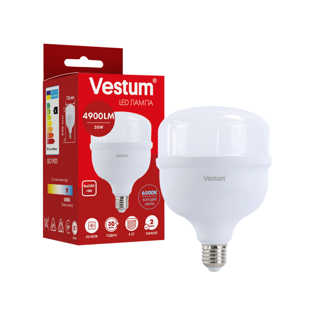 Лампочка Vestum LED T140 50W 6500K 220V E27 (1-VS-1610) - фото 2 Лампочка Vestum LED T140 50W 6500K 220V E27 (1-VS-1610) - фото 2