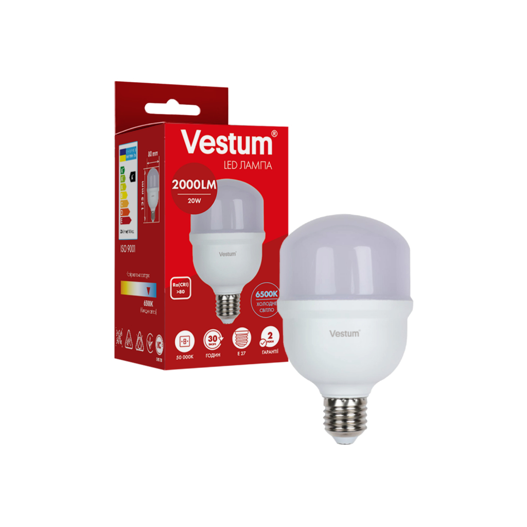 Лампочка Vestum LED T80 20W 6500K 220V E27 (1-VS-1607) - фото 1