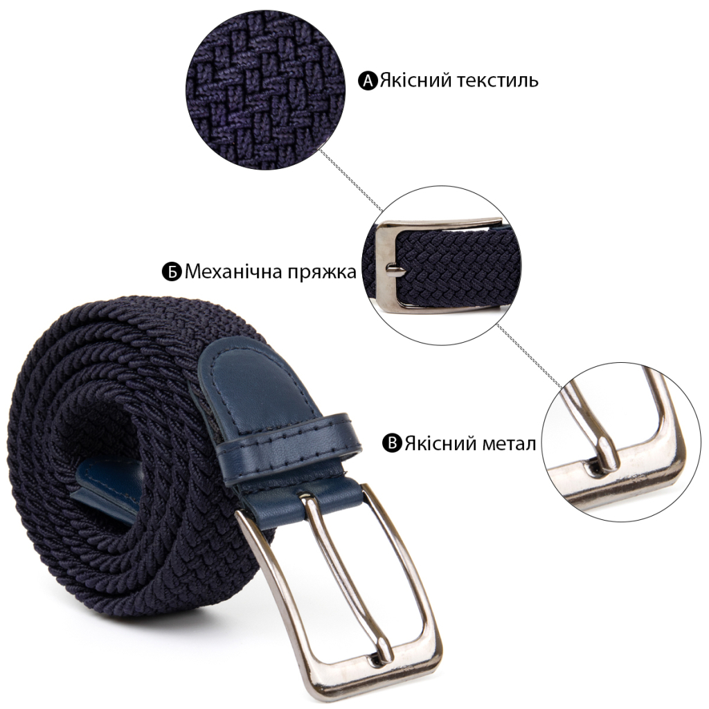 Ремінь Vintage Текстильний чоловічий Темно-синій (20526) - фото 4 Ремінь Vintage Текстильний чоловічий Темно-синій (20526) - фото 4
