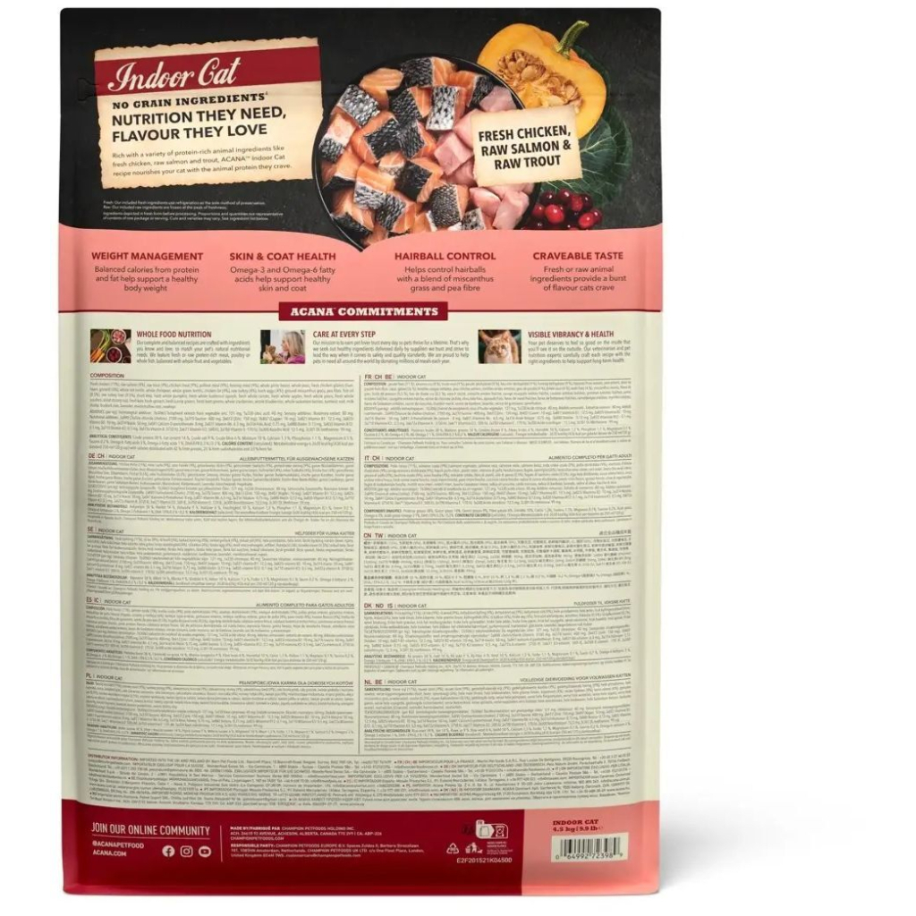 Сухий корм для кішок ACANA Highest Protein Indoor 4.5 кг (0064992723989) - фото 4 Сухий корм для кішок ACANA Highest Protein Indoor 4.5 кг (0064992723989) - фото 4