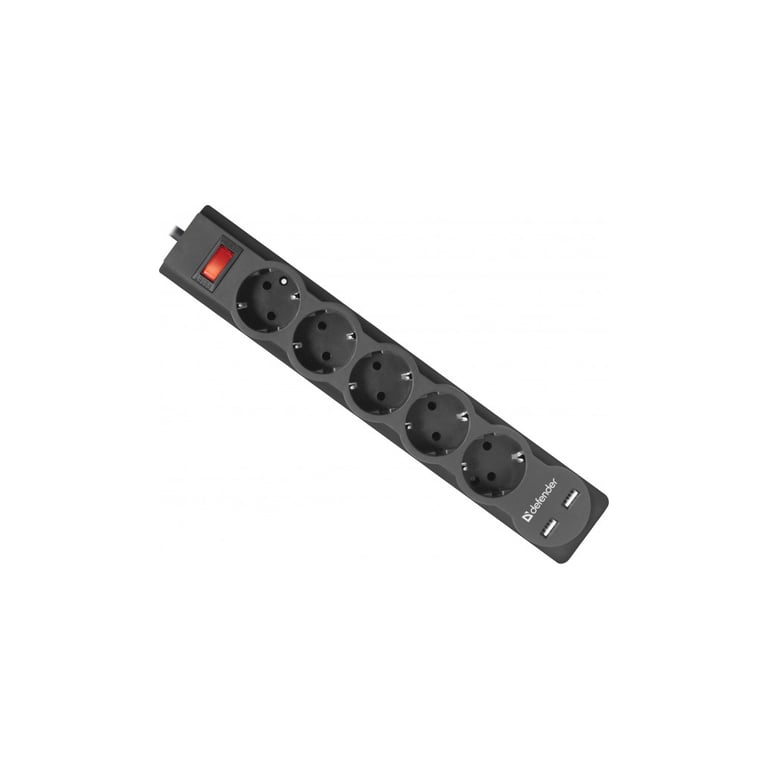Мережевий фільтр живлення Defender DFS 751, 1.8m, 5роз., 2xUSB (99751) - фото 1