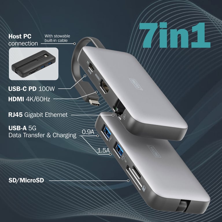 Порт-реплікатор Digitus USB-C > HDMI/2xUSB-A/USB-C/SD/MicroSD/RJ54, Travel (DA-70916) - фото 6