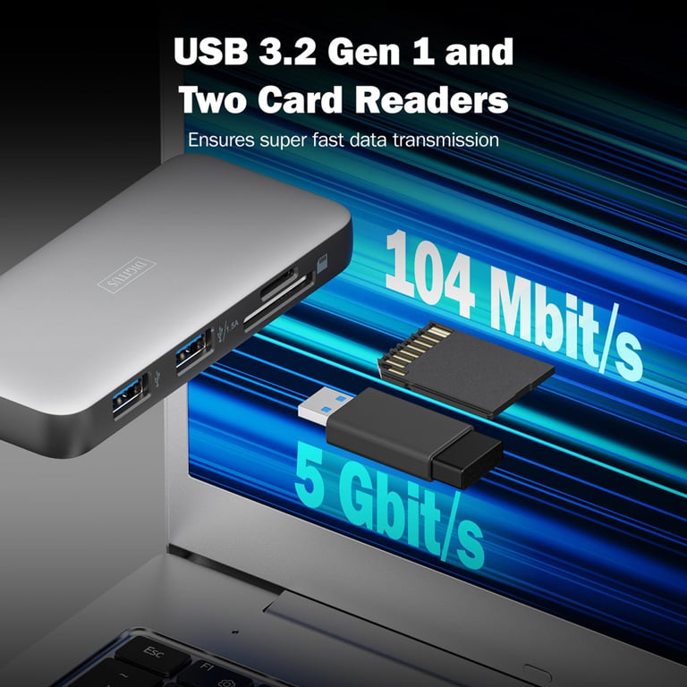 Порт-реплікатор Digitus USB-C > HDMI/2xUSB-A/USB-C/SD/MicroSD/RJ54, Travel (DA-70916) - фото 8