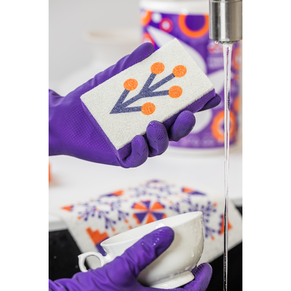 Губки кухонні Добра Господарочка Колекція Вибійка Помаранчево-фіолетові з принтом 2 шт. (4820086523998) - фото 4 Губки кухонні Добра Господарочка Колекція Вибійка Помаранчево-фіолетові з принтом 2 шт. (4820086523998) - фото 4