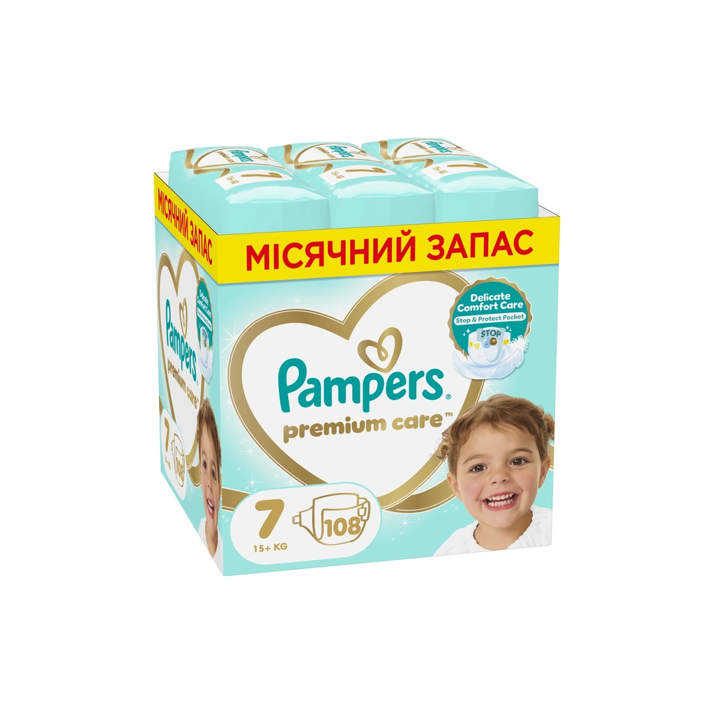 Підгузки Pampers Premium Care Розмір 7 (15+ кг) 108 шт (8700216423632) - фото 1 Підгузки Pampers Premium Care Розмір 7 (15+ кг) 108 шт (8700216423632) - фото 1