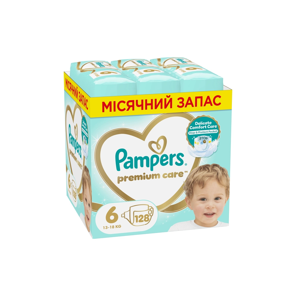 Підгузки Pampers Premium Care Розмір 6 (13-18 кг) 128 шт (8700216423700) - фото 1 Підгузки Pampers Premium Care Розмір 6 (13-18 кг) 128 шт (8700216423700) - фото 1
