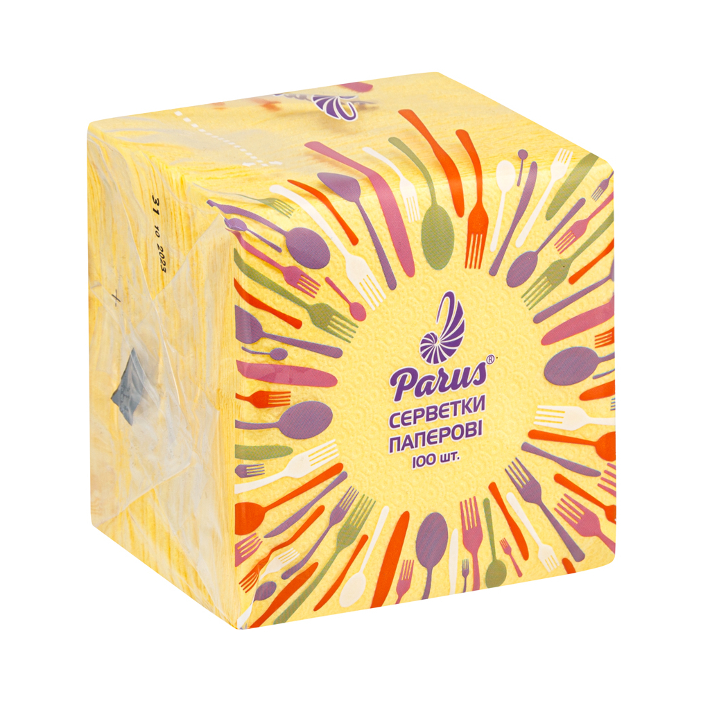 Серветки столові Parus 1 шар Жовті 100 шт. (4820044170080) - фото 1 Серветки столові Parus 1 шар Жовті 100 шт. (4820044170080) - фото 1