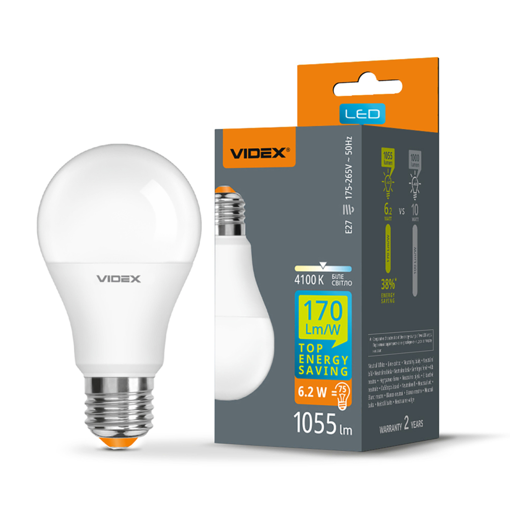 Лампочка Videx LED A60h 6.2W E27 4100K (VL-A60h-62274) - фото 3 Лампочка Videx LED A60h 6.2W E27 4100K (VL-A60h-62274) - фото 3