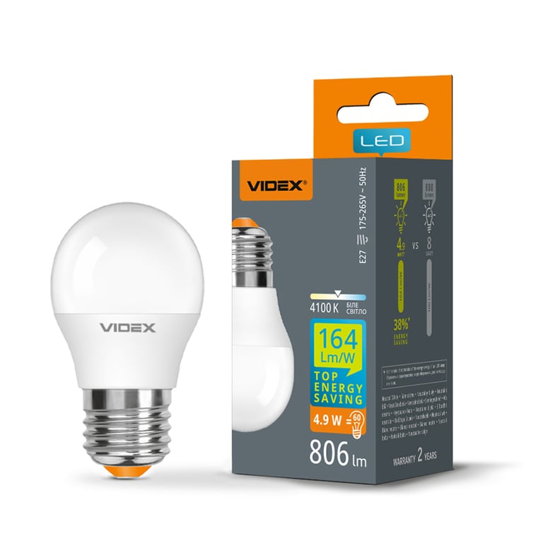 Лампочка Videx LED G45h 4.9W E27 4100K (VL-G45h-49274) - фото 3