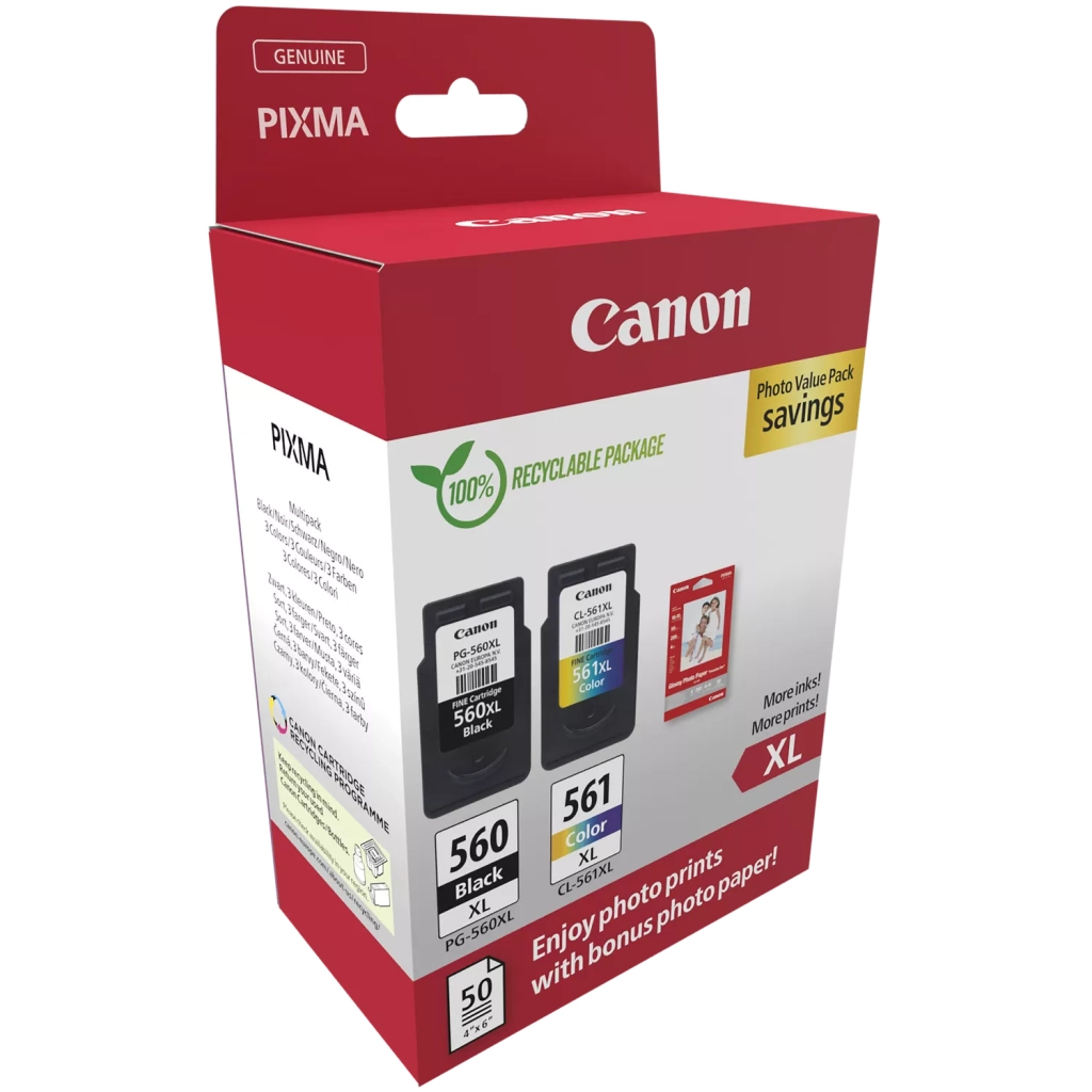 Картридж Canon PG-560/CL-561 XL BK+Color + Photo Paper, Value Pack (3712C008) - фото 2 Картридж Canon PG-560/CL-561 XL BK+Color + Photo Paper, Value Pack (3712C008) - фото 2