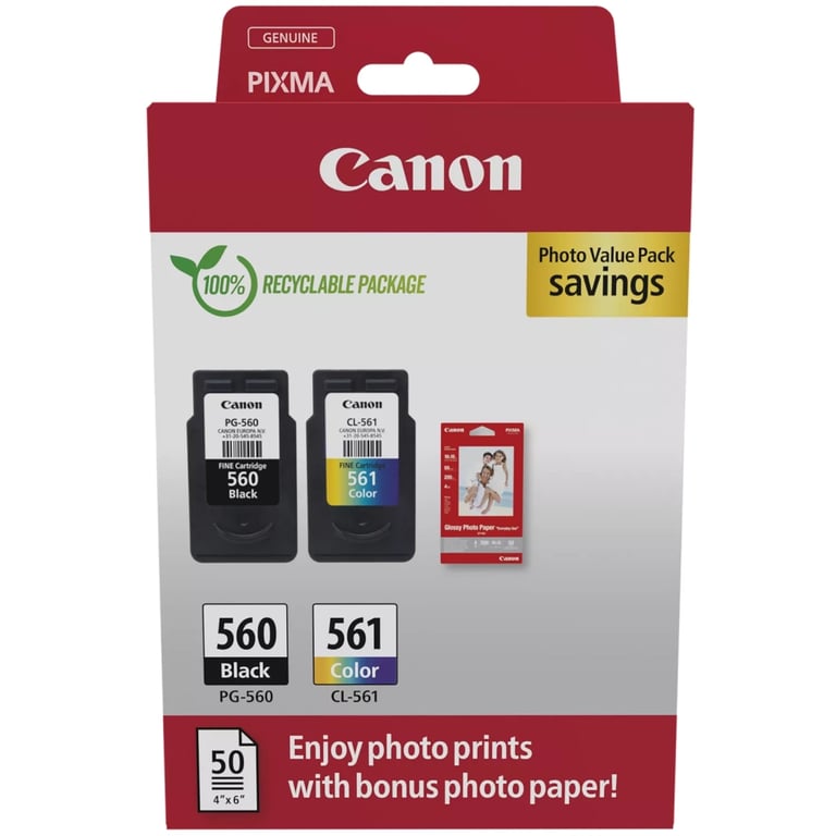 Картридж Canon PG-560/CL-561 BK+Color, + Photo Paper, Value Pack (3713C008) - фото 1