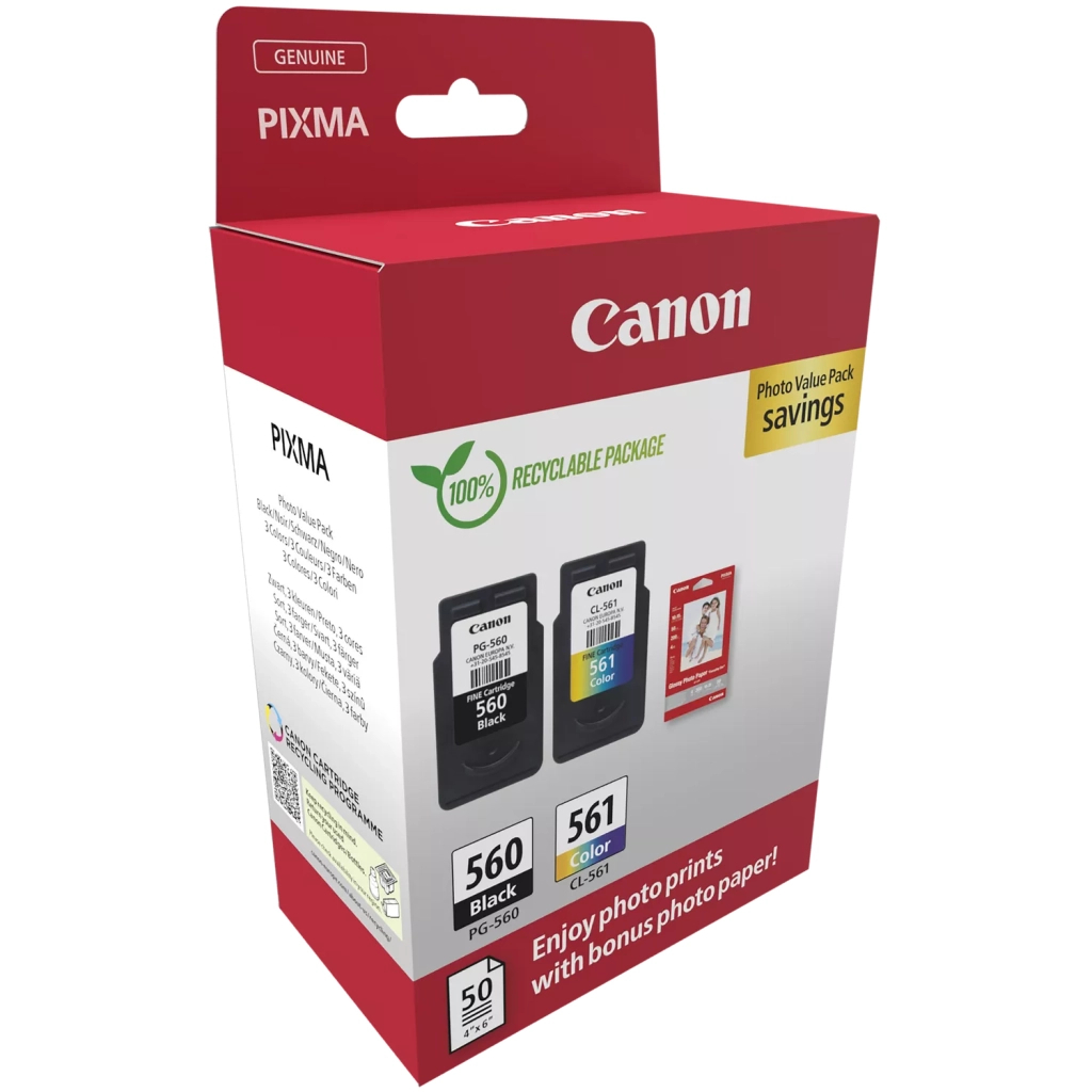 Картридж Canon PG-560/CL-561 BK+Color, + Photo Paper, Value Pack (3713C008) - фото 2 Картридж Canon PG-560/CL-561 BK+Color, + Photo Paper, Value Pack (3713C008) - фото 2