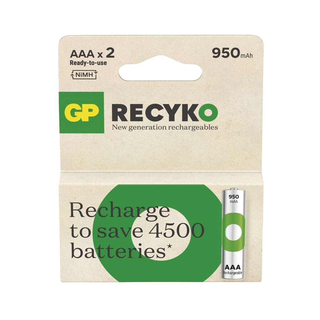 Акумулятор Gp AAA 950mAh ReCyko HR03 1.2V (2 battery pack) (100AAAHCER21-2TLB2 / 4891199212628) - фото 1