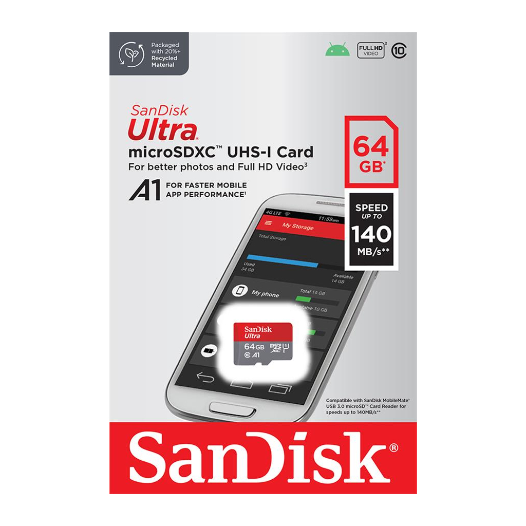 Карта пам'яті SanDisk 64GB microSDXC class 10 UHS-I A1 (SDSQUAB-064G-GN6MN) - фото 2 Карта пам'яті SanDisk 64GB microSDXC class 10 UHS-I A1 (SDSQUAB-064G-GN6MN) - фото 2