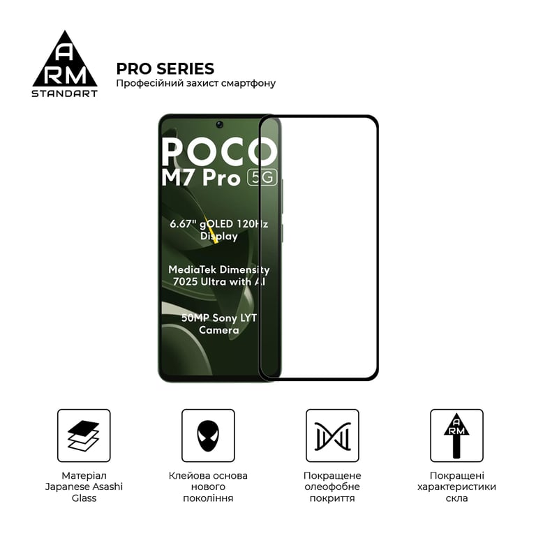 Скло захисне Armorstandart Pro Xiaomi Poco M7 Pro 5G Black (ARM83140) - фото 2