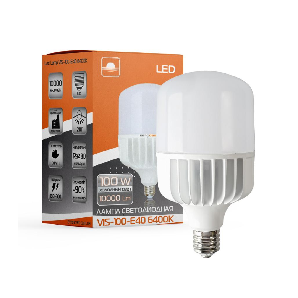 Лампочка Євросвітло 100Вт 6400К (VIS-100-E40) (40894100Вт 6400К (VIS-100-E40)) - фото 2 Лампочка Євросвітло 100Вт 6400К (VIS-100-E40) (40894100Вт 6400К (VIS-100-E40)) - фото 2