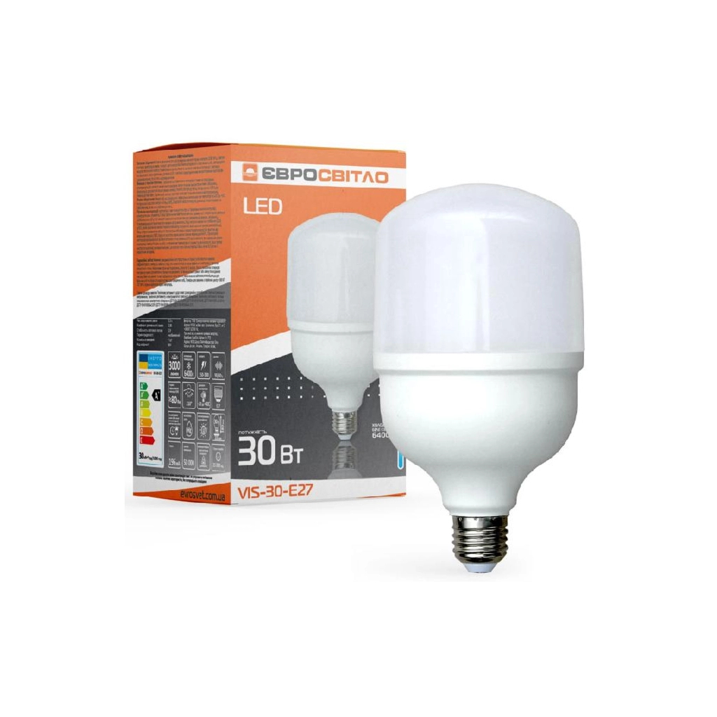 Лампочка Євросвітло 30Вт 6400К (VIS-30-E27) - фото 2 Лампочка Євросвітло 30Вт 6400К (VIS-30-E27) - фото 2
